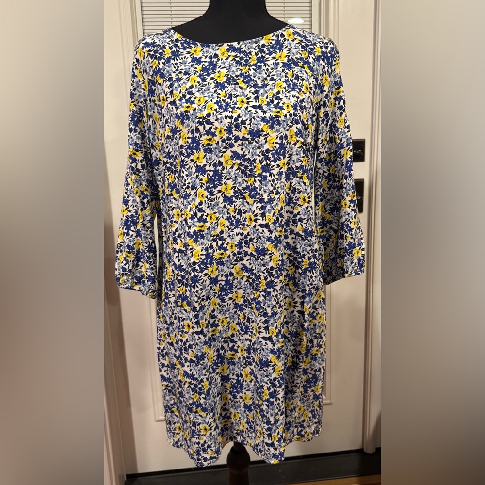 Old Navy Women’s Long Sleeve Printed Woven Blue/Yellow Ditsy Dress Size Medium